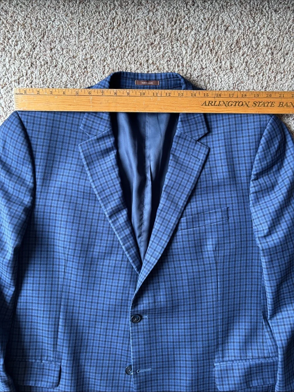 Peter Millar Men’s Blue Check 2 Button Wool Sport Coat Blazer Jacket 48 L Tall